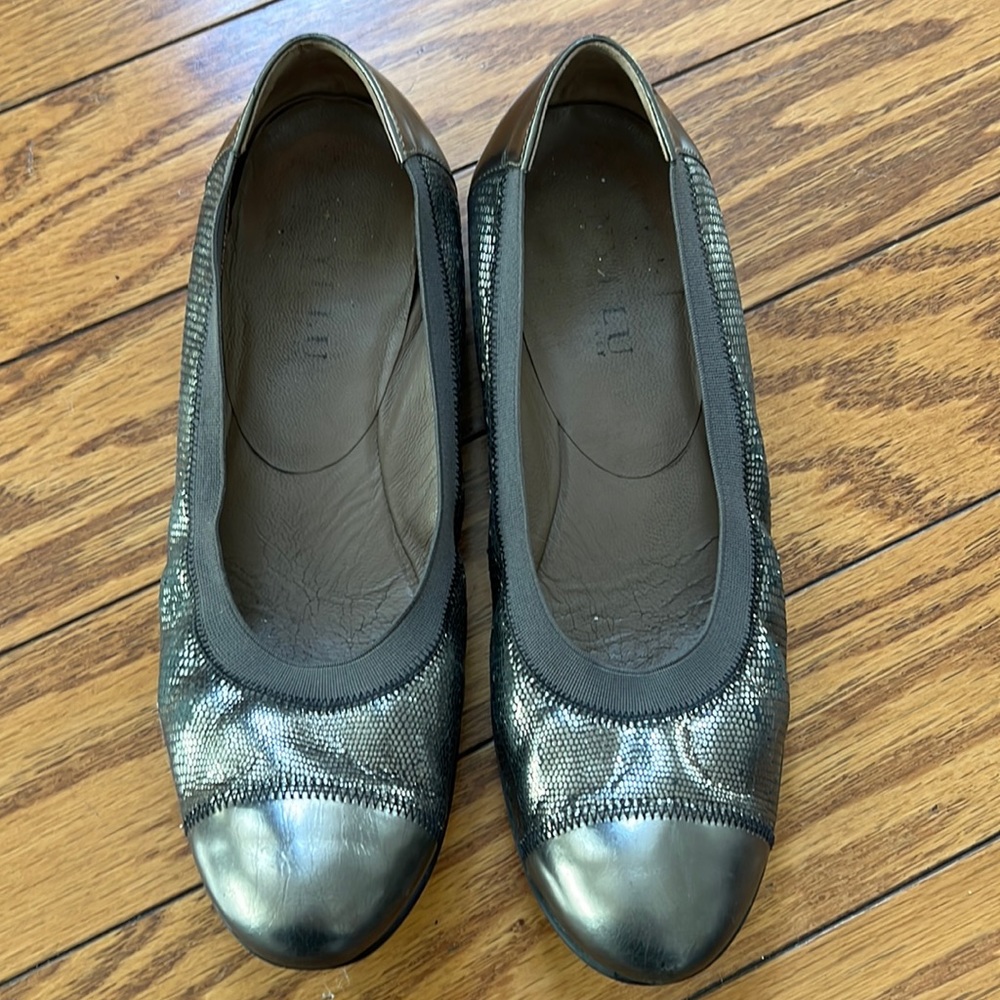 Anyi Lu metallic ballet flats old gold leather shoes